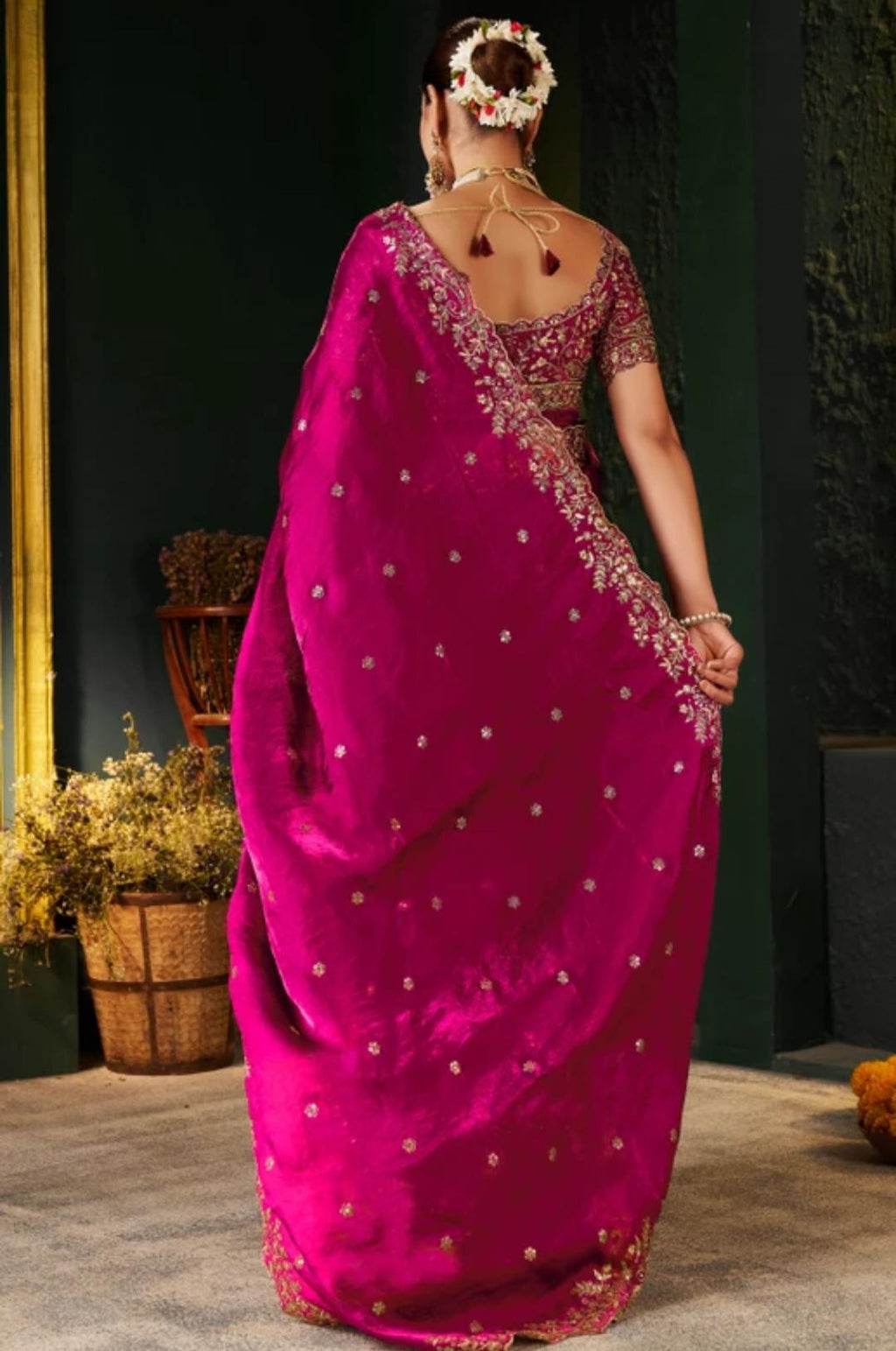 Pink Sequin Georgette Saree