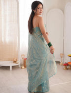 Ocean Blue Shimmer Saree