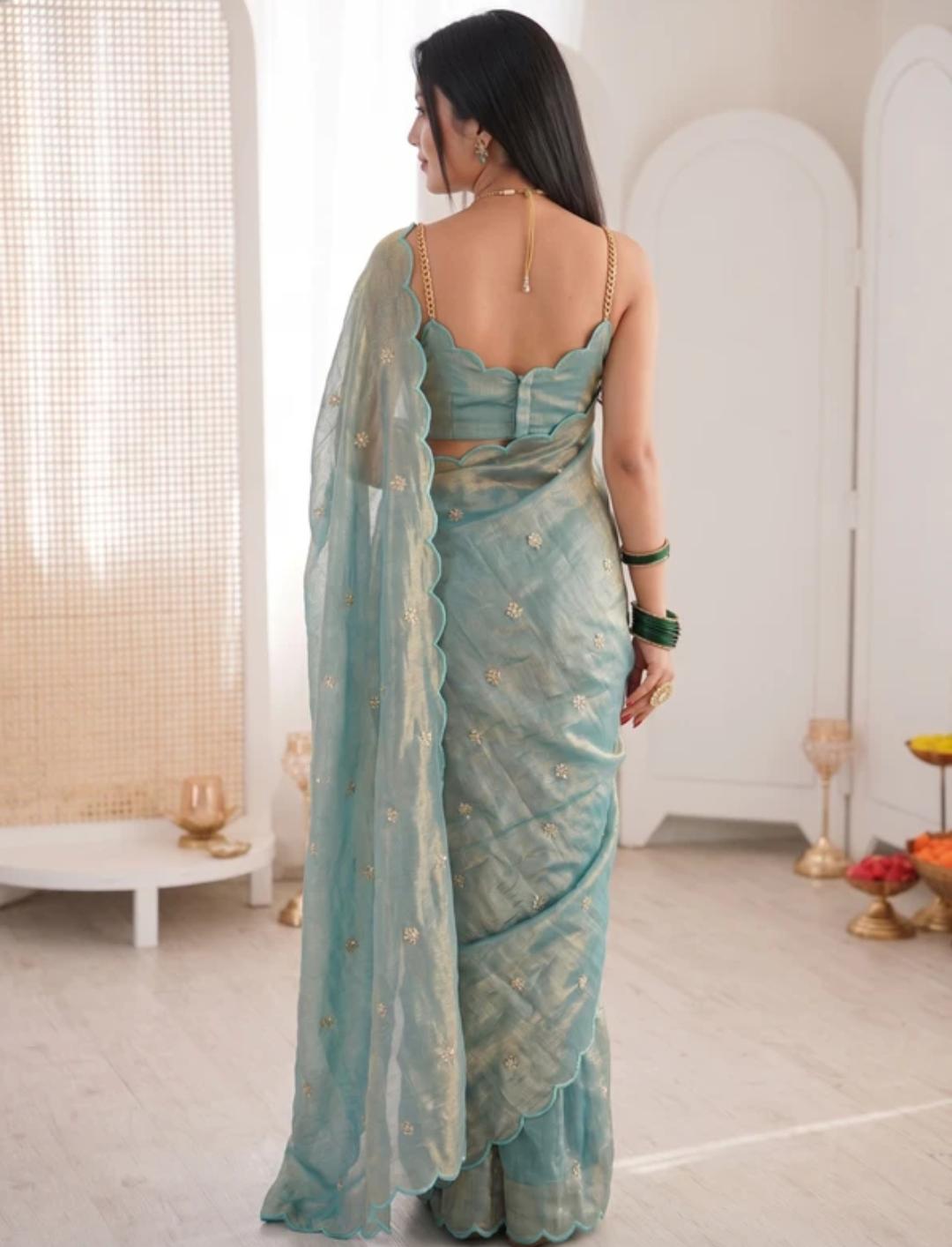 Ocean Blue Shimmer Saree
