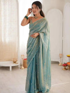 Ocean Blue Shimmer Saree