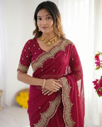 Wine Zari Silk Saree