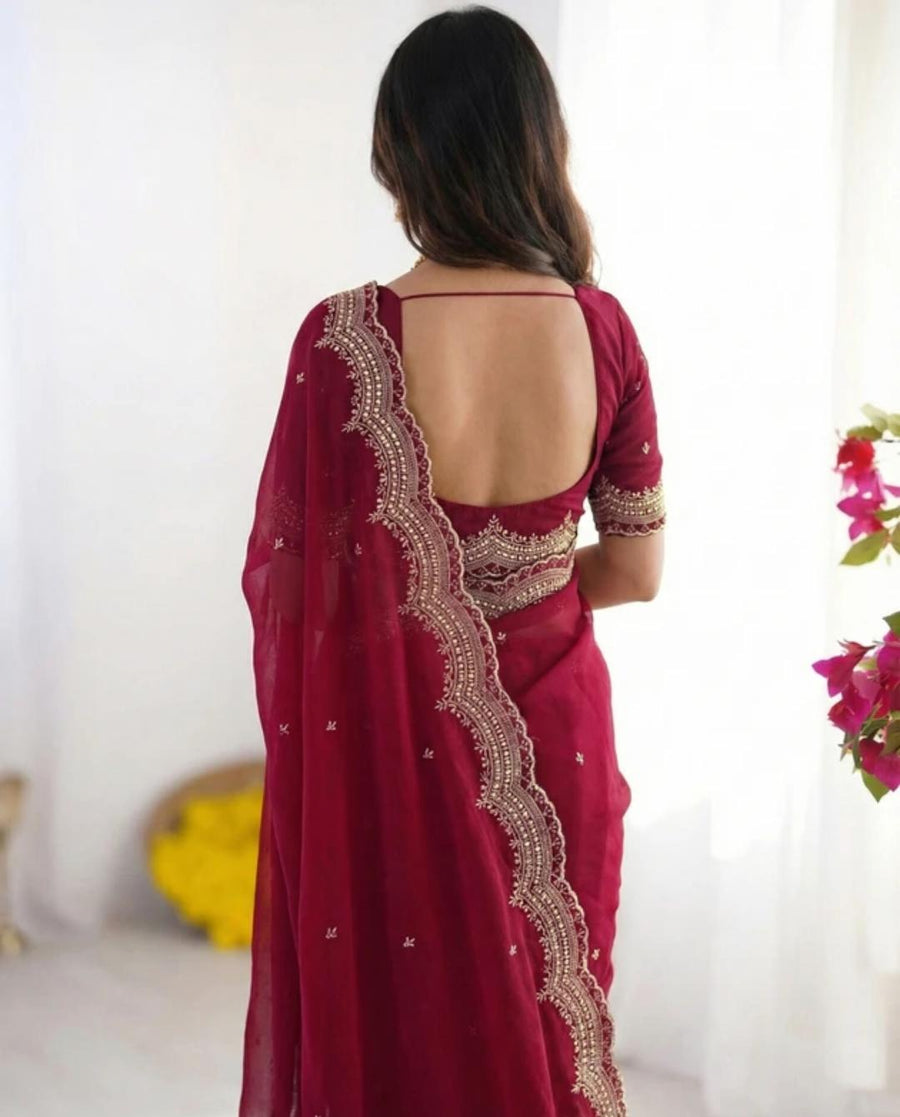 Wine Zari Silk Saree