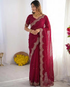 Wine Zari Silk Saree