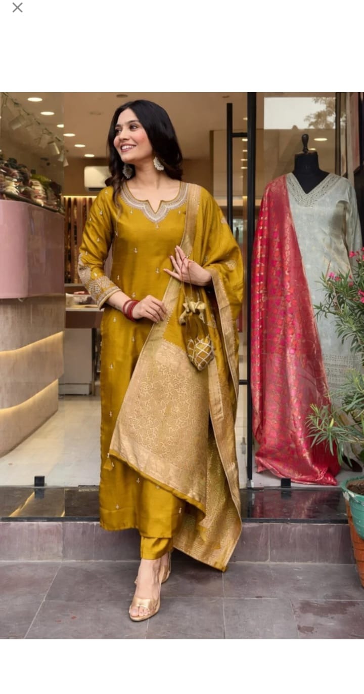 Mustard Silk Kurta Set