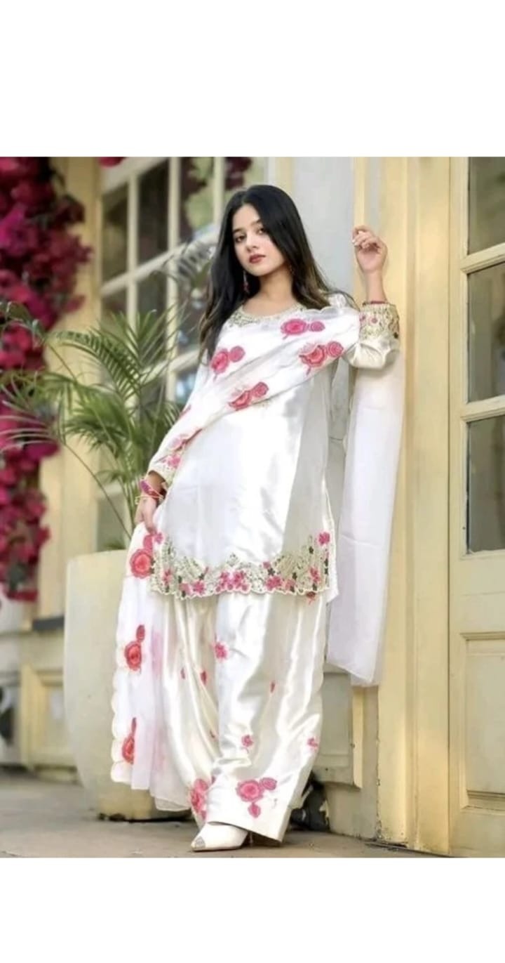 White Floral Kurta Set