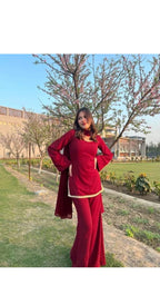 Maroon Velvet Kurta Set
