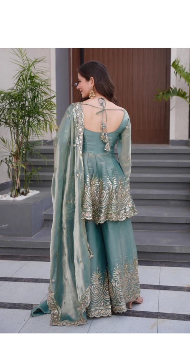 Aqua Embroidered Kurta Set
