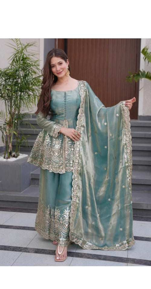 Aqua Embroidered Kurta Set