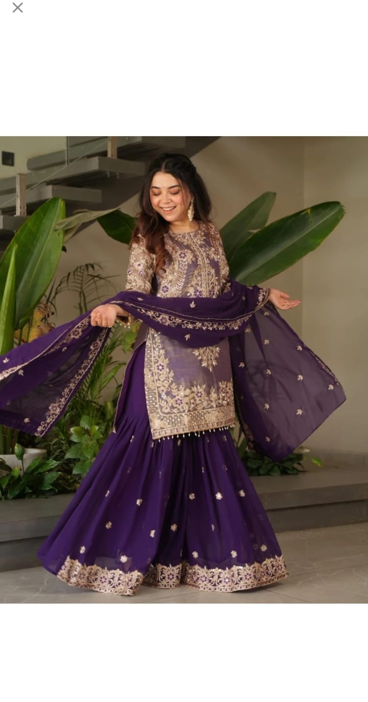 Purple Sharara Set