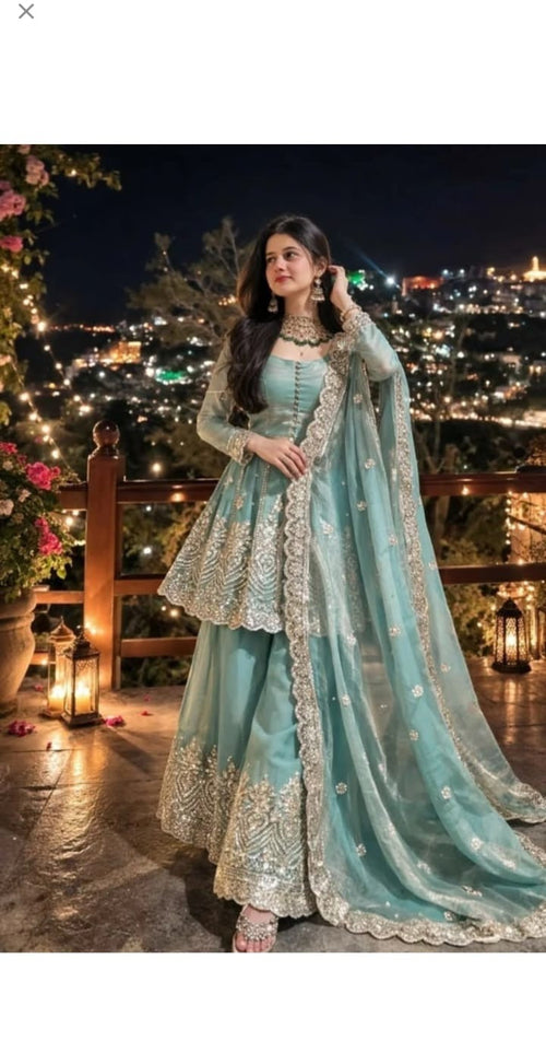 Aqua Embellished Anarkali