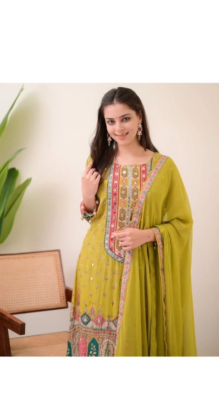 Lime Printed Kurta Set