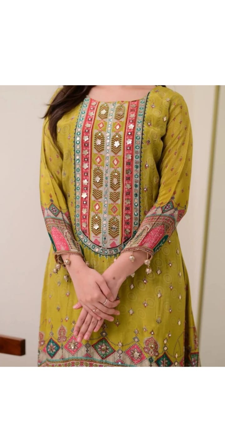 Lime Printed Kurta Set