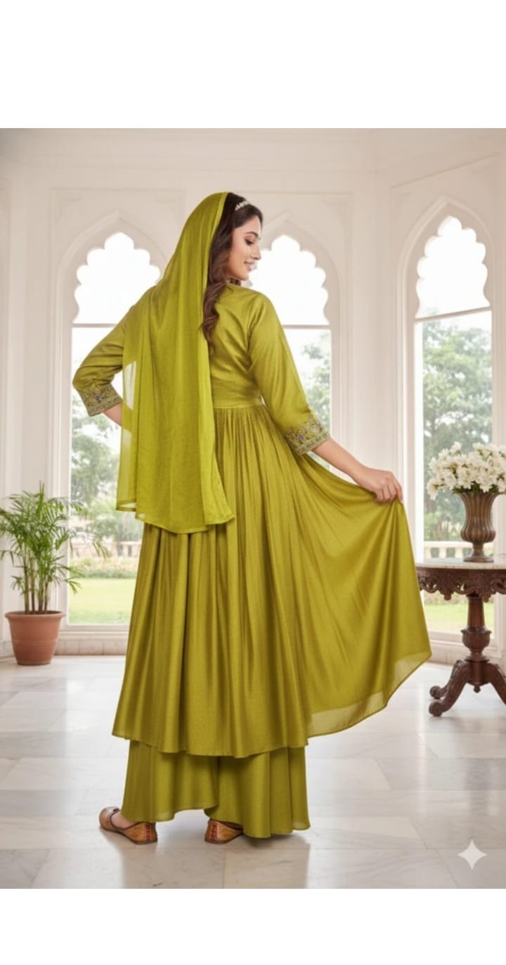 Olive Flared Kurta Set